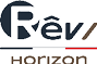 Logo stylis avec le texte “R v Horizon" accompagn  d'une barre tricolore noire, blanche et rouge.  Description g n r e par IA