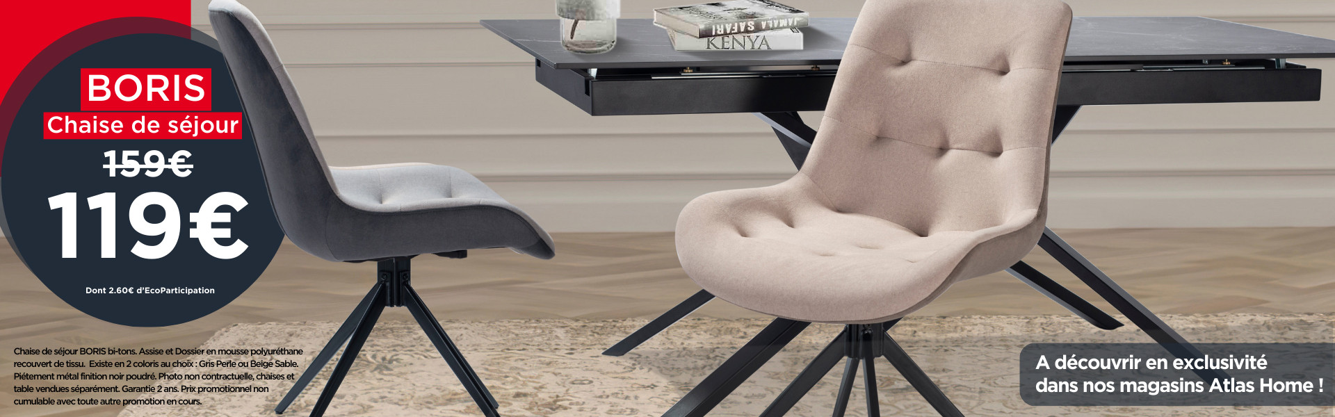 Atlas Home - Offre chaise de séjour BORIS