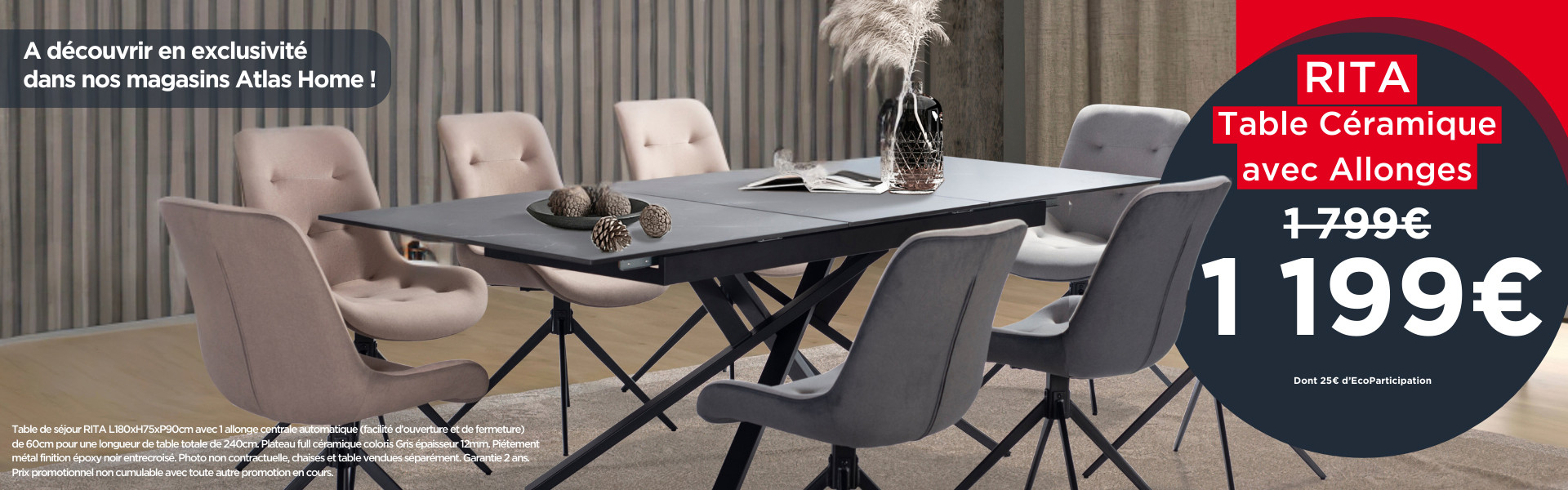 Atlas Home - Offre table céramique RITA